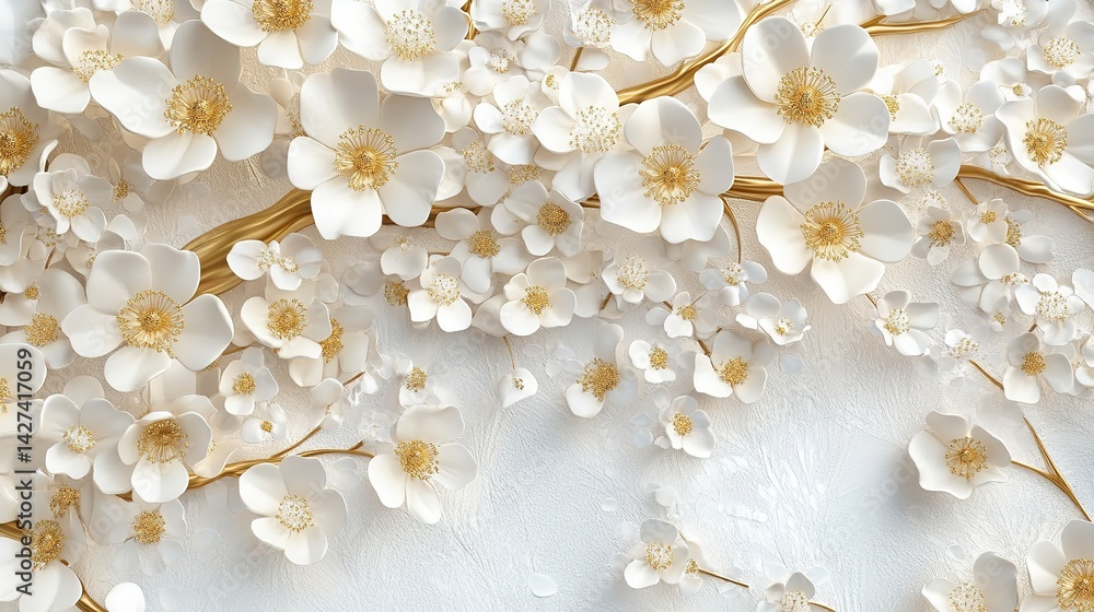 Golden Tree with White Flowers. Decorative 3D Mural Wallpaper for Luxury Design. Elegant Floral Pattern in High-Quality AI-Generated Image. Ideal for Modern Home Decor and Interior Design. Golden Tree with White Flowers. Decorative 3D Mural Wallpaper for Luxury Design. Elegant Floral Pattern in High-Quality AI-Generated Image. Ideal for Modern Home Decor and Interior Design.