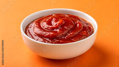 Wallpaper Mural Bright Red Sauce in White Bowl on Orange Background yogurt with strawberry Torontodigital.ca