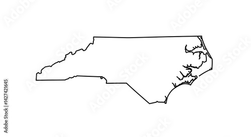 North Carolina State Outline Map Isolated on White Background