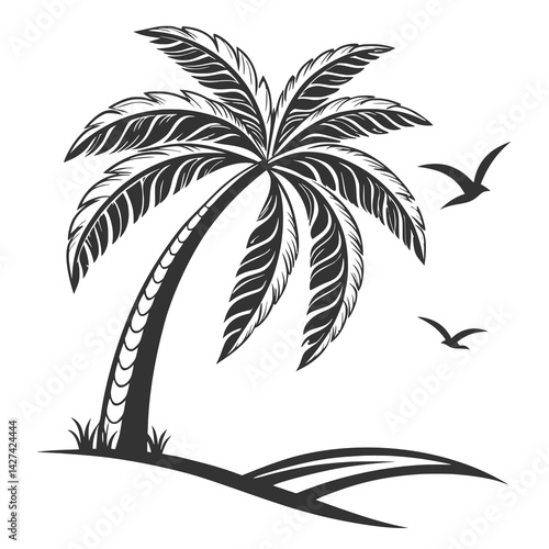 Minimalist Palm Tree Silhouette Vector – Tropical Beach Icon in Black and White