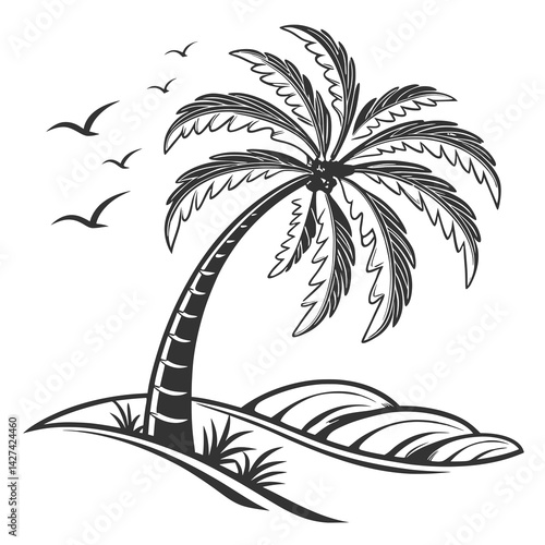 Minimalist Palm Tree Silhouette Vector – Tropical Beach Icon in Black and White