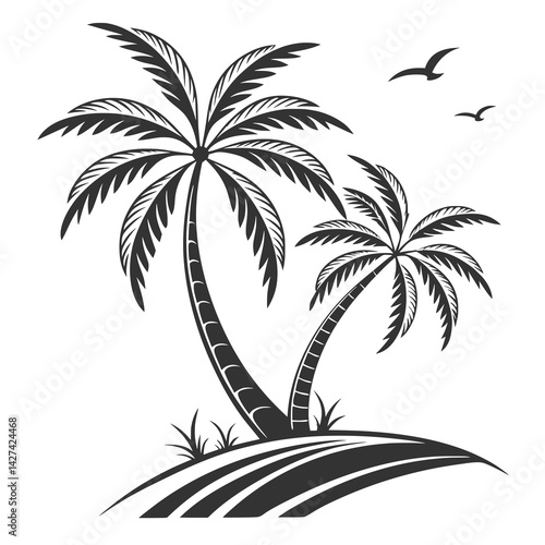 Minimalist Palm Tree Silhouette Vector – Tropical Beach Icon in Black and White
