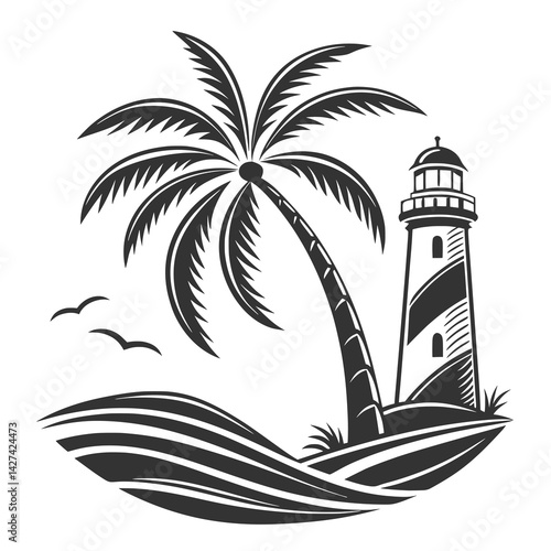 Minimalist Palm Tree Silhouette Vector – Tropical Beach Icon in Black and White