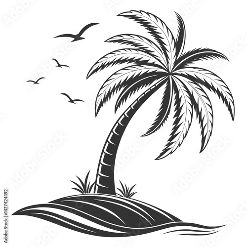 Minimalist Palm Tree Silhouette Vector – Tropical Beach Icon in Black and White