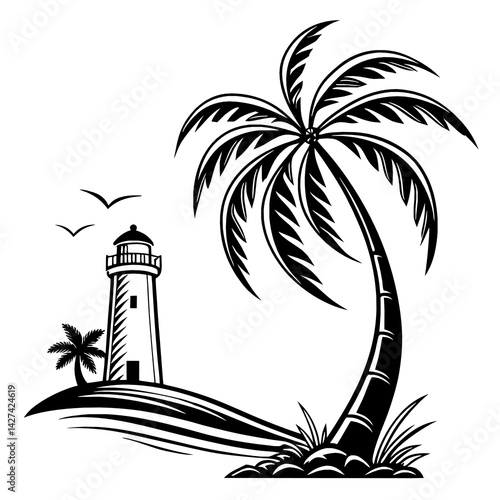 Minimalist Palm Tree Silhouette Vector – Tropical Beach Icon in Black and White