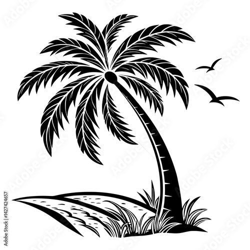 Minimalist Palm Tree Silhouette Vector – Tropical Beach Icon in Black and White