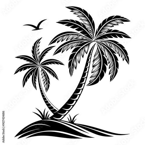 Minimalist Palm Tree Silhouette Vector – Tropical Beach Icon in Black and White