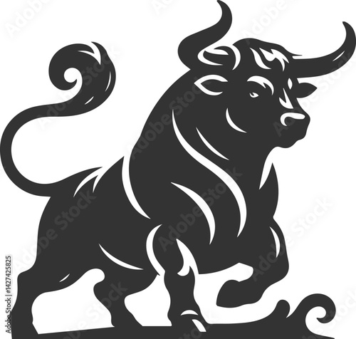 Angry bull angus cattle vector silhouette