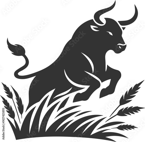 Angry bull angus cattle vector silhouette