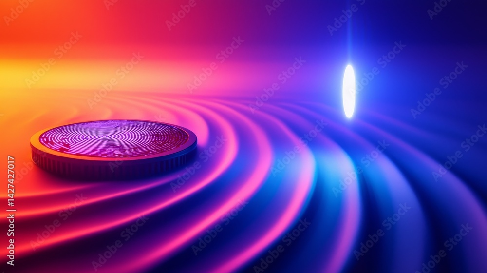 Fototapeta premium Abstract representation of digital currency with colorful waves and light effects.