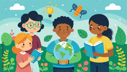 Children will learn about biomimicry and how biotechnology is inspired by nature to create sustainable solutions.. Vector illustration