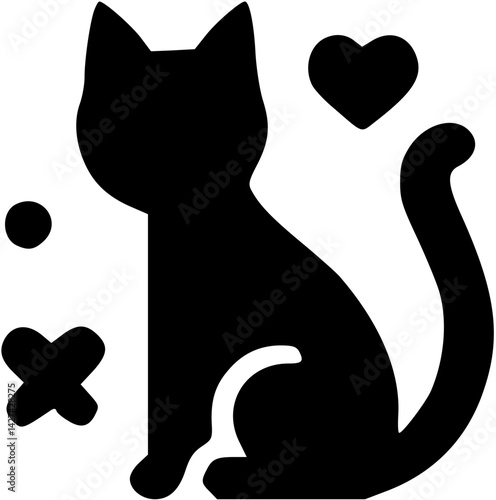 Simple cute black cat icon illustration