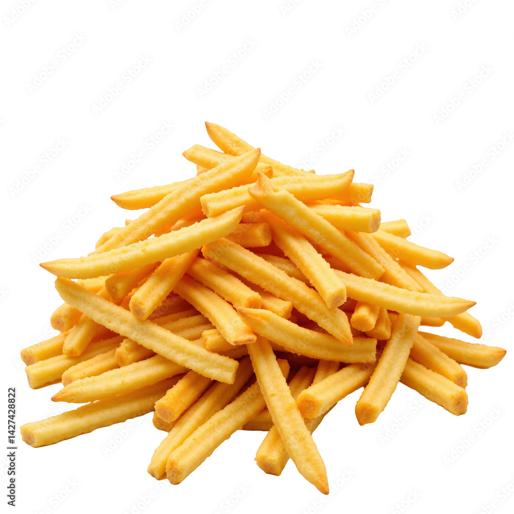 A Pile of Crispy Golden French Fries Perfectly Cooked and Ready to Serve as a Delicious Side Dish or Snack; Ideal for Sharing with Friends or Enjoying Alone A Pile of Crispy Golden French Fries Perfectly Cooked and Ready to Serve as a Delicious Side Dish or Snack; Ideal for Sharing with Friends or Enjoying Alone