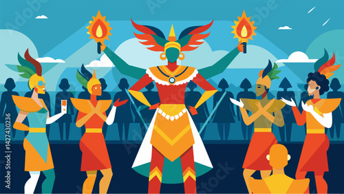 Spectators were mesmerized by the intricate costumes and choreographed performances by the parade of athletes.. Vector illustration
