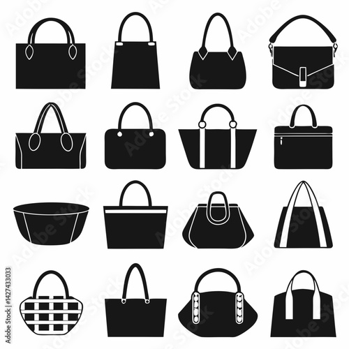 Set of 20 Black Silhouette Handbags
