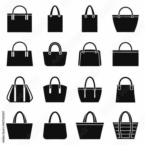 Set of 20 Black Silhouette Handbags