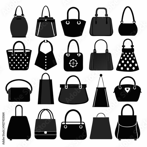 Set of 20 Black Silhouette Handbags