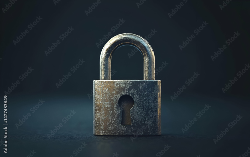Fototapeta premium An old, rusty padlock sitting on a dark background, symbolizing security and protection.