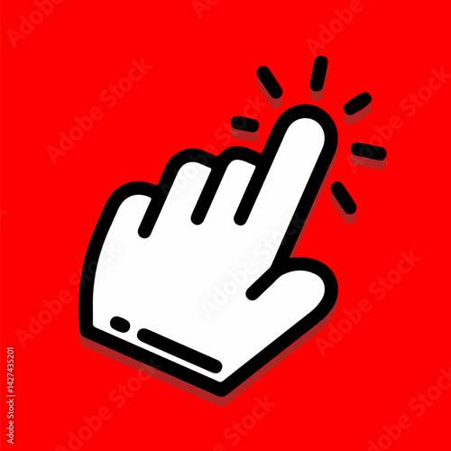 White hand clipart clicking with sparkles. Ideal for illustrating digital interactions and selection. Transparent background.