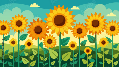 A of vibrant sunflowers embodying the Stoic philosophy of embracing lifes ups and downs with optimism and gratitude.. Vector illustration