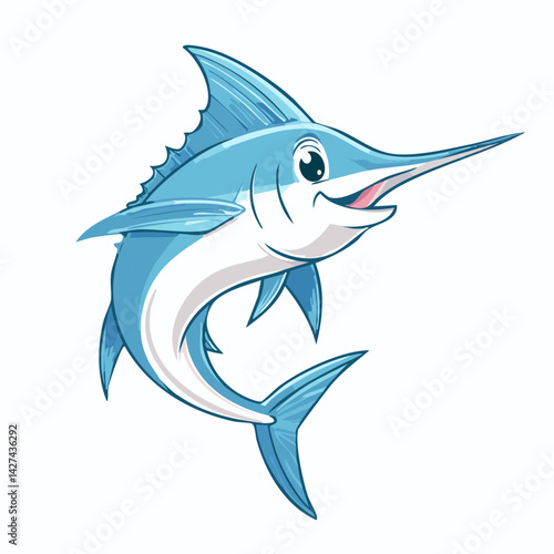 Cute Kawaii Blue Marlin Fish Cartoon – Adorable Ocean Animal Illustration

