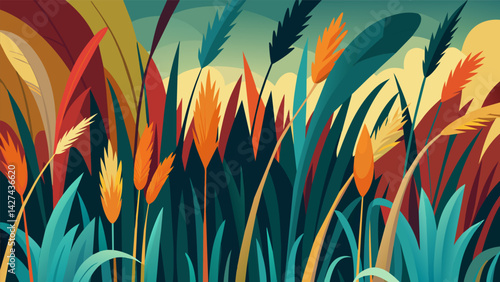 Incorporating a mix of textures and colors a variety of ornamental grasses were planted in strategic areas adding an element of movement and visual. Vector illustration