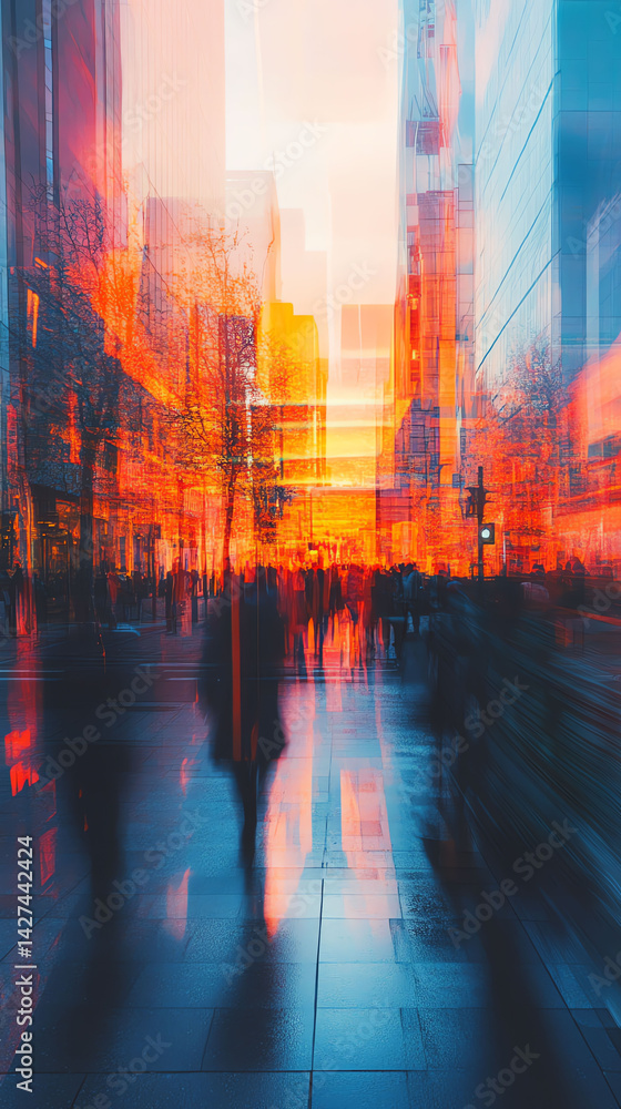 Abstract Cityscape Blending Urban Life and Vibrant Hues Abstract Cityscape Blending Urban Life and Vibrant Hues