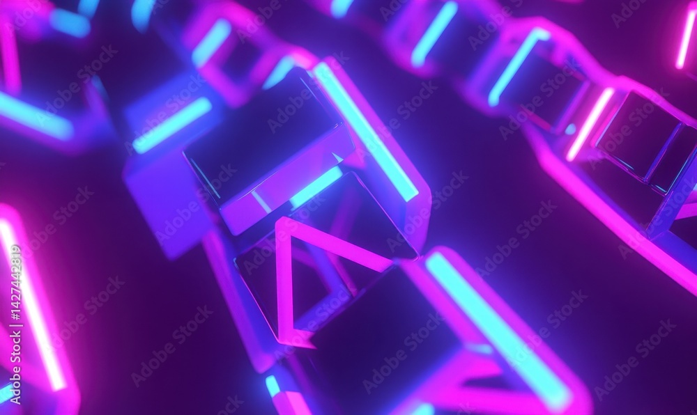 Neon geometric shapes floating, dark background, abstract art, for tech designs Neon geometric shapes floating, dark background, abstract art, for tech designs