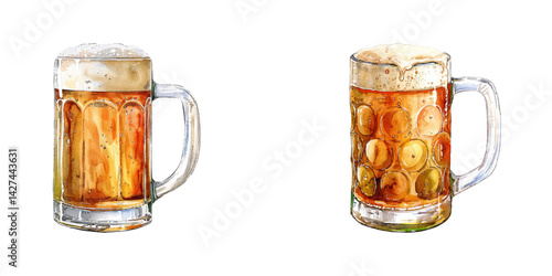 beer mug with froth watercolor vector illustration