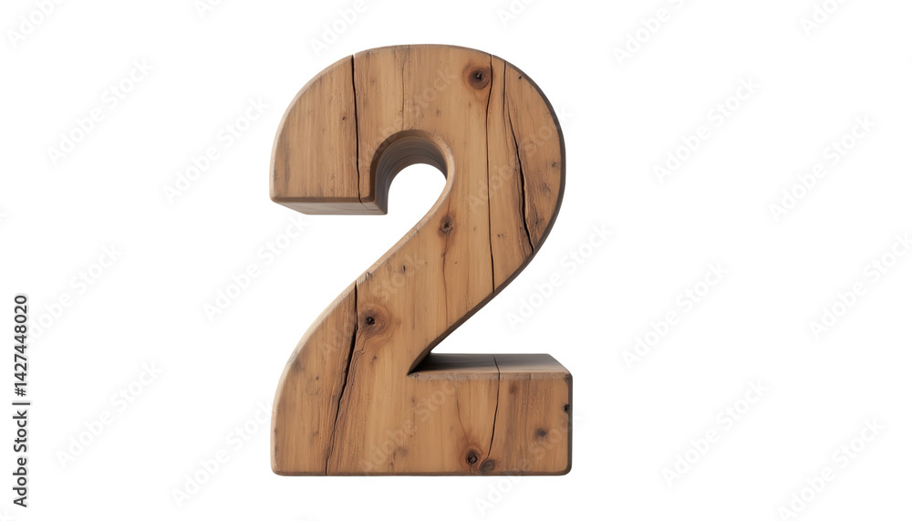 Wooden number two on white isolated background Wooden number two on white isolated background