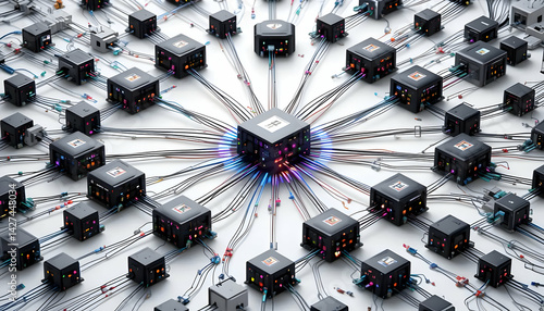 Network of Connected Cubes with Cables and Light Effects