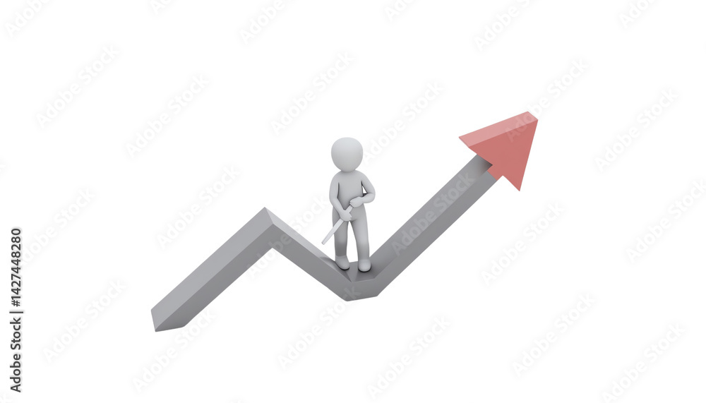 Business growth, character on rising graph Business growth, character on rising graph