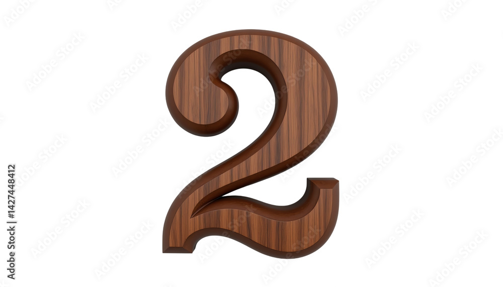 Wooden number two with a stylized design. Wooden number two with a stylized design.