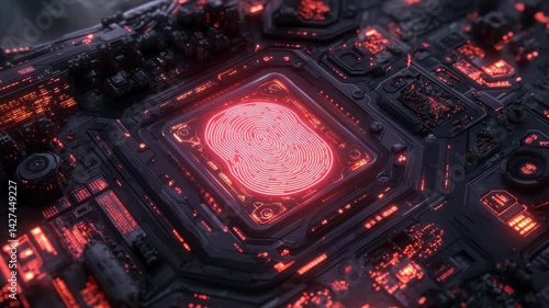 Abstract Neon Circuit Board Design with Glowing Red Patterns