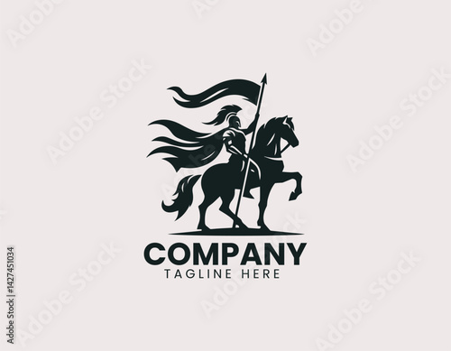 Wallpaper Mural Epic Warrior Silhouette Horse Standing Flag Vector Logo Design, Majestic Warrior on Horseback Holding Flag Logo Torontodigital.ca