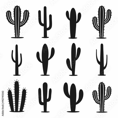 Set of 16 Black Silhouette Cacti