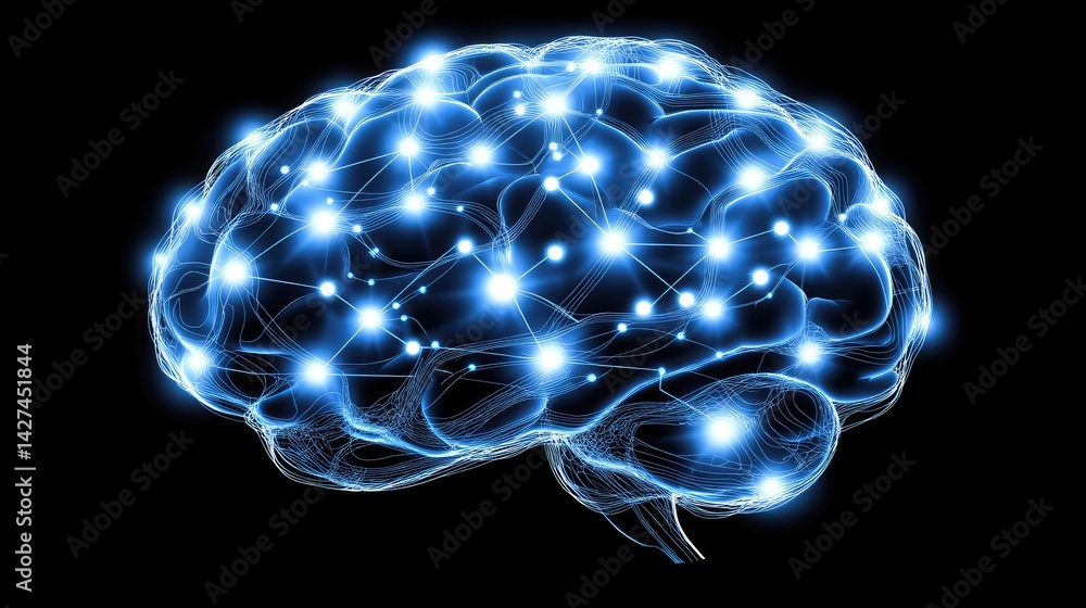 Abstract digital brain with circuit lines and neural nodes glowing on a dark background, symbolizing cybernetic intelligence and control systems Abstract digital brain with circuit lines and neural nodes glowing on a dark background, symbolizing cybernetic intelligence and control systems