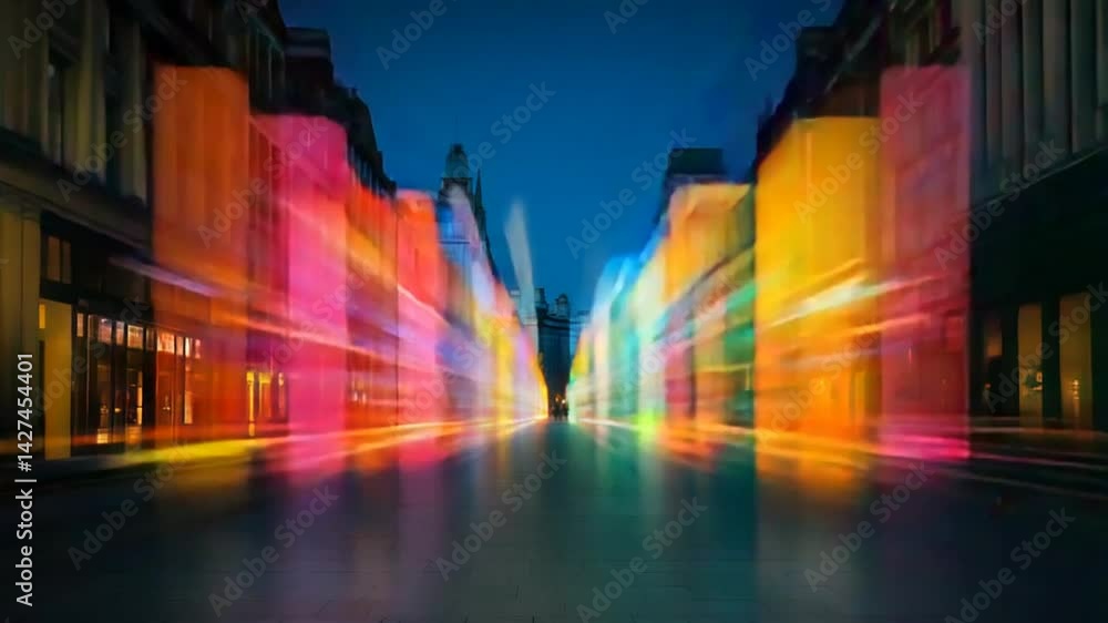 Ethereal Cityscape at Dusk with Vibrant Light Trails in a Modern Urban Environment Ethereal Cityscape at Dusk with Vibrant Light Trails in a Modern Urban Environment