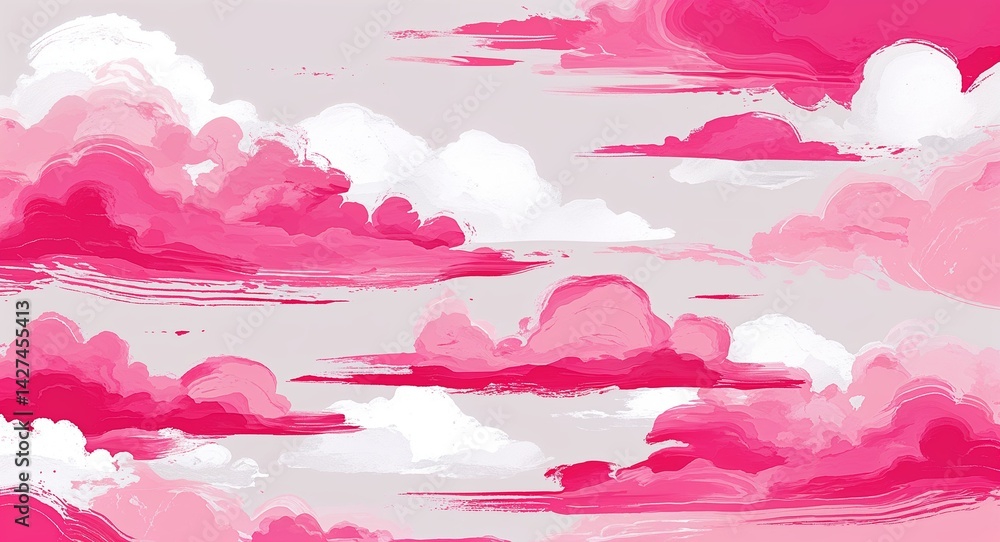 Obraz premium pink clouds acrylic brush strokes abstract pattern art design on plain white background illustration