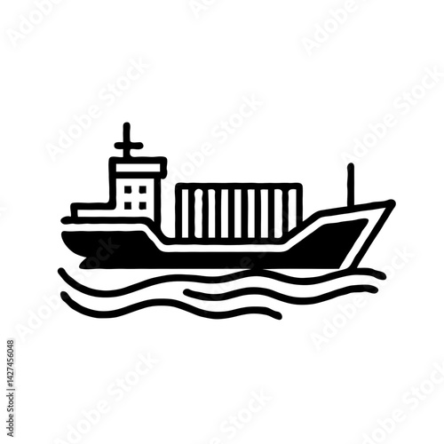 Cargo ship silhouette sailing on waves  