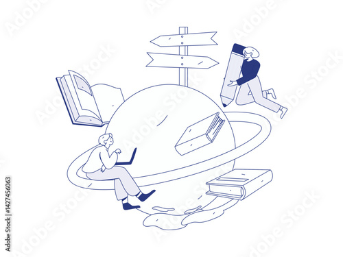 Education and learning people flat vector concept hand drawn illustration
