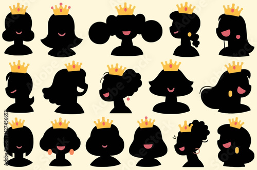 Colorful Silhouettes of Women with Crowns