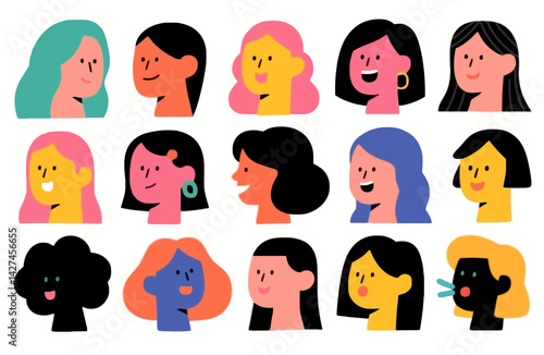 Colorful Illustration of Diverse Women Portraits
