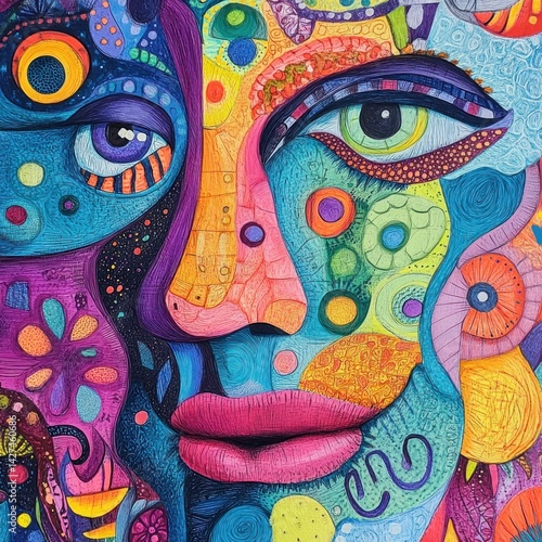A vibrant and colorful artistic abstract portrait of a human face