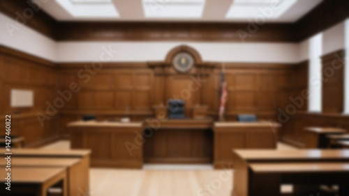 Wallpaper Mural blur courthouse, modern courtroom with wooden table, with proper lighting, interior inside blur, wallpaper, fast. Torontodigital.ca
