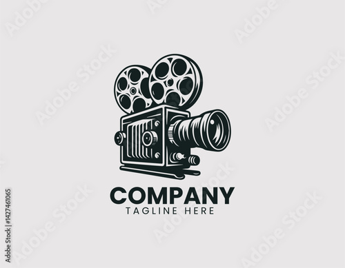 Vintage Cinema Camera Illustration Film Festival Vector Logo Design, Retro Movie Camera Film Festival LogoClassic Cinema Camera for Film Fest Illustration Logo