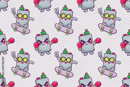 funny vape electronic cigarette character seamless pattern illustration background