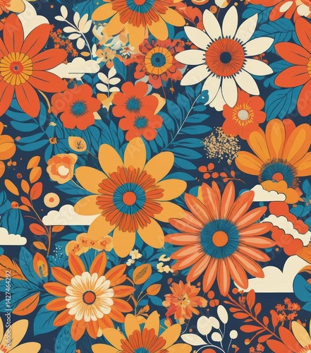 Wallpaper Mural A vibrant, seamless floral pattern vector featuring an array of colorful blossoms, lush green leaves, and intricate details, perfect for textiles or wallpapers. Torontodigital.ca