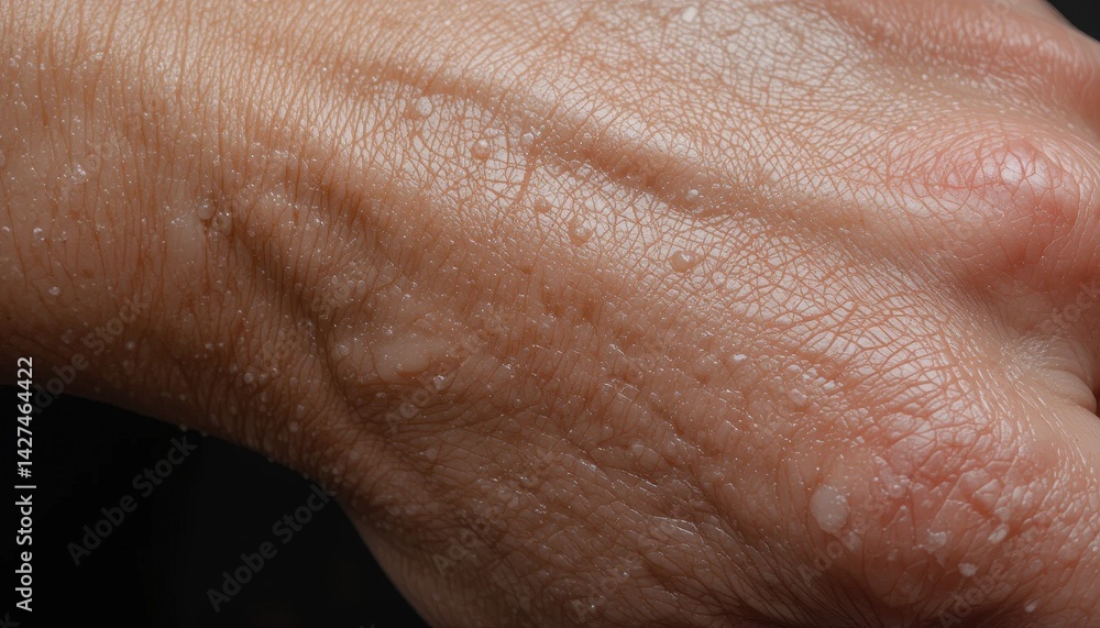 Fototapeta premium Moist, pale skin with numerous small bumps on the wrist.