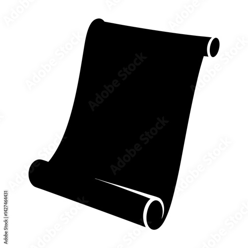 Elegant black silhouette of an old scroll on a clean white background